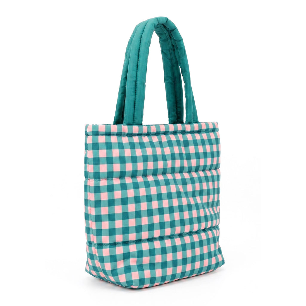 Hana - Gingham Check Pattern Quilted Puffer Tote Bag