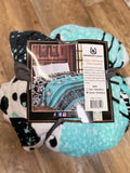 Western Linen Queen Throw Blanket Turquoise/Skull