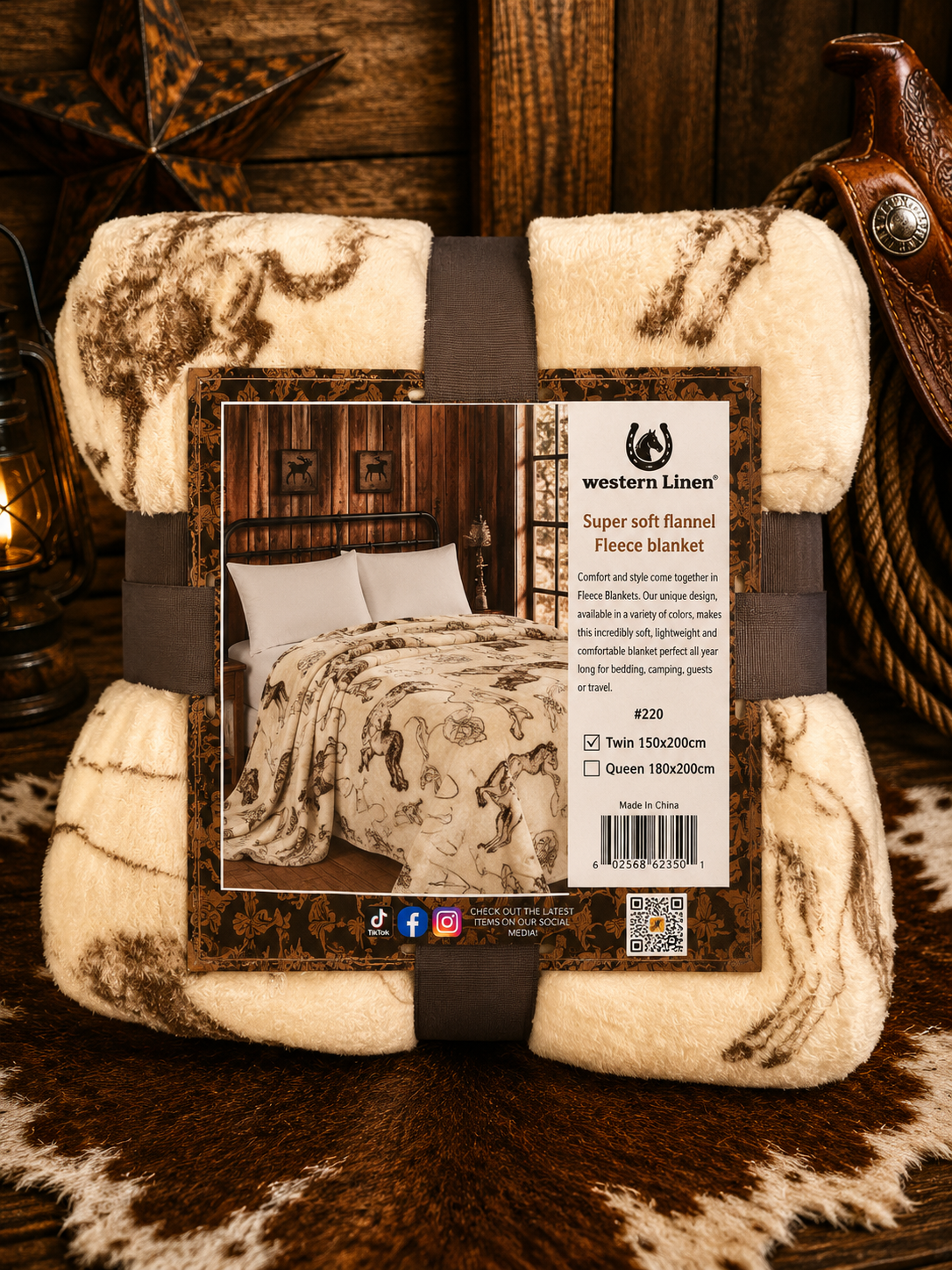 Mia Old West Print Soft Fleece Throw Blanket Twin size