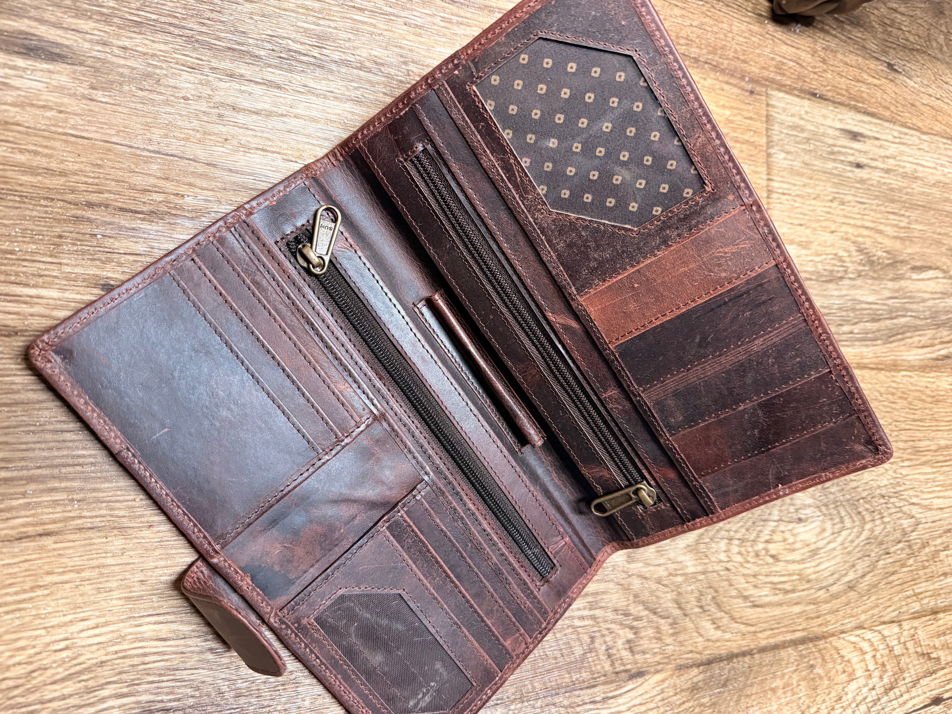 Genuine Cowhide and Leather Large Bi-fold Wallet