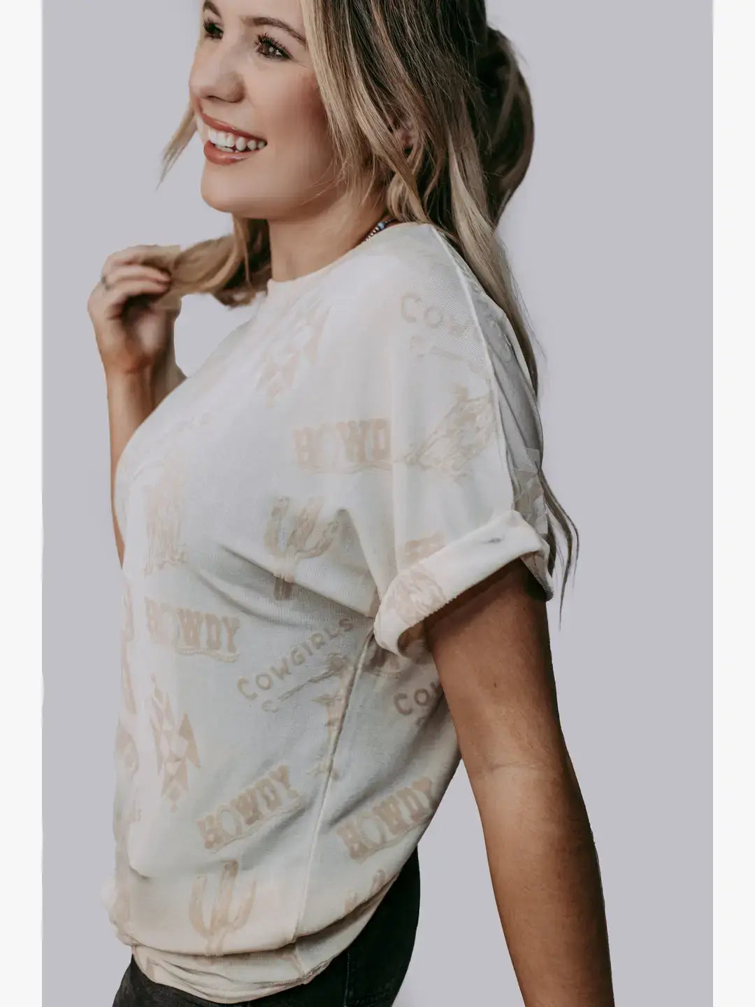 MK675B 3D Print Glam it up Western Loose Fit Top: Neutral / S