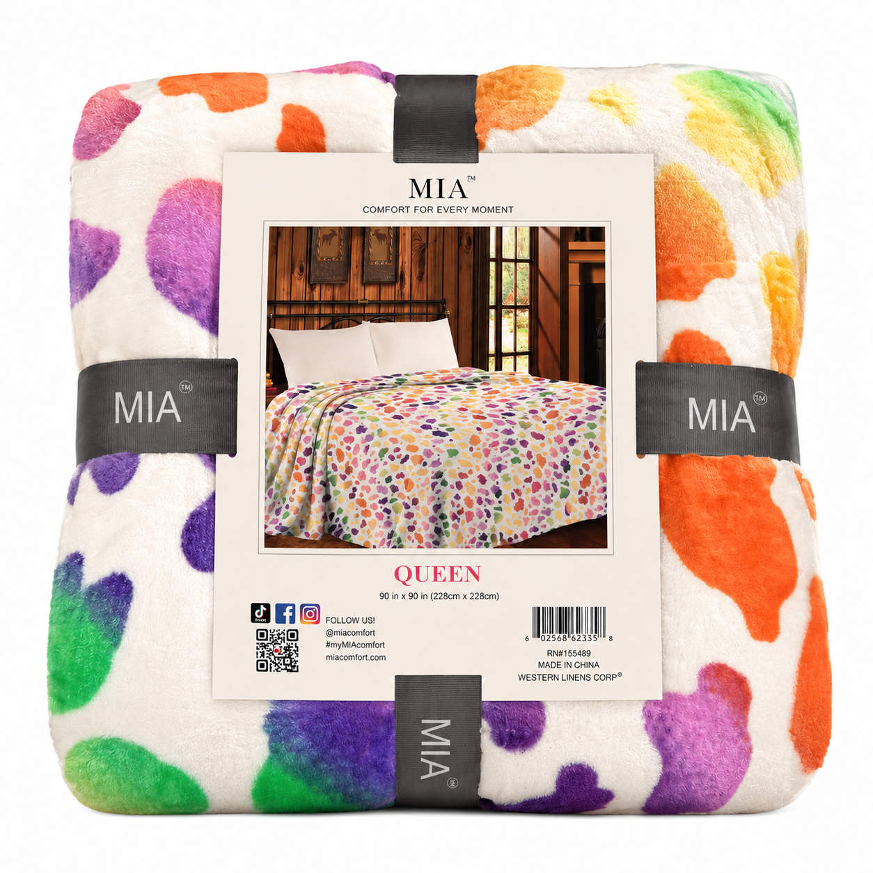 Mia rainbow cow print Fleece blanket/comforter (Ryann) Queen Size