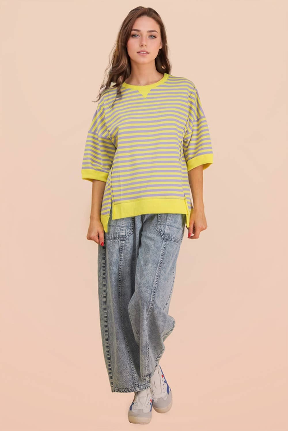 Very J lavender/lemon Striped Top
