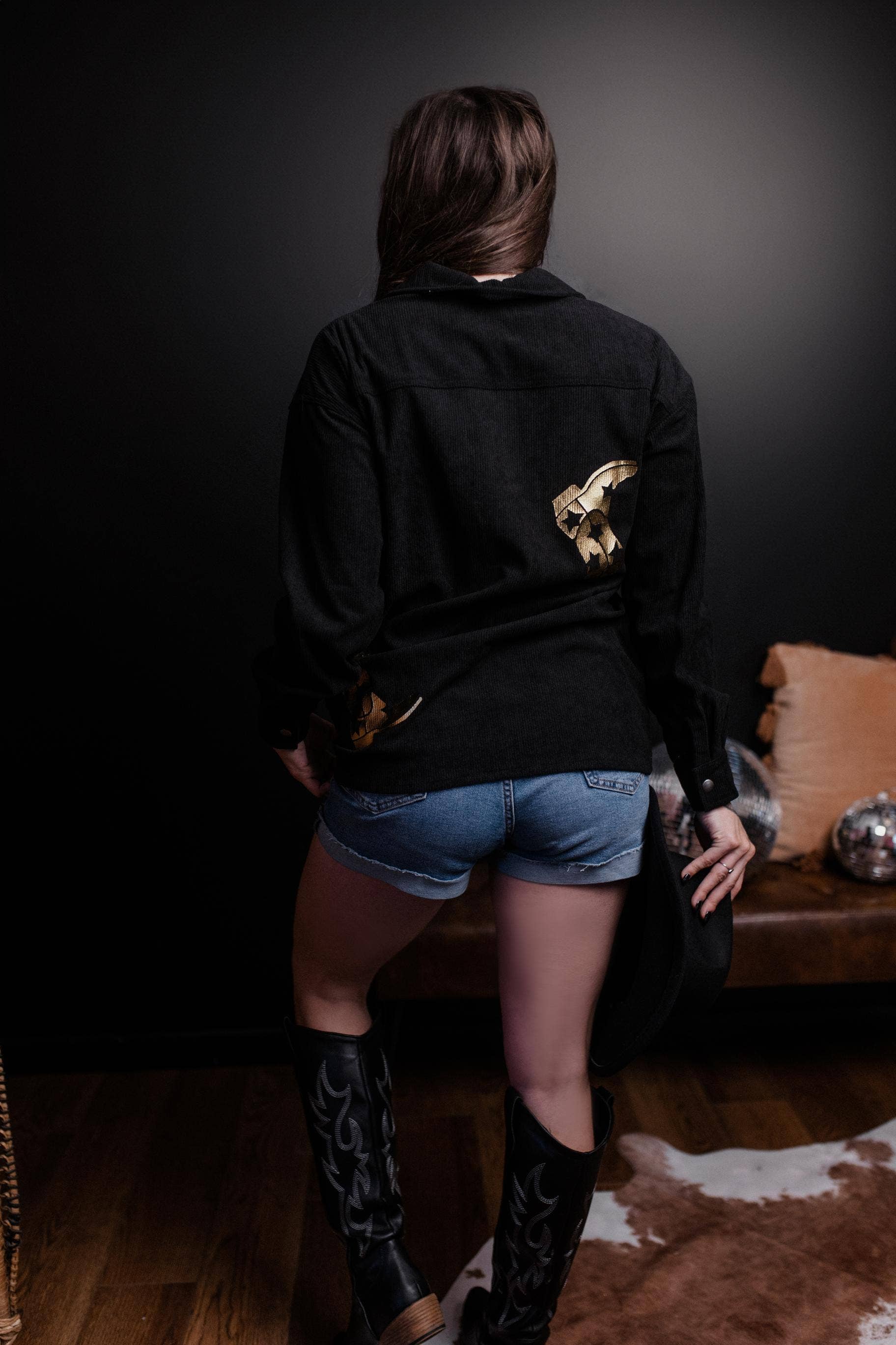 MK544 Golden Boots Shacket: Black / 1XL