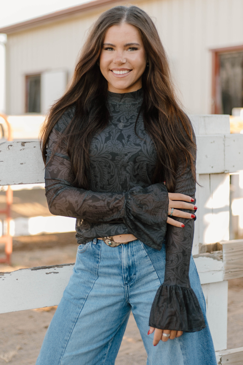 Sterling Kreek - Tooled In Black Mesh Top