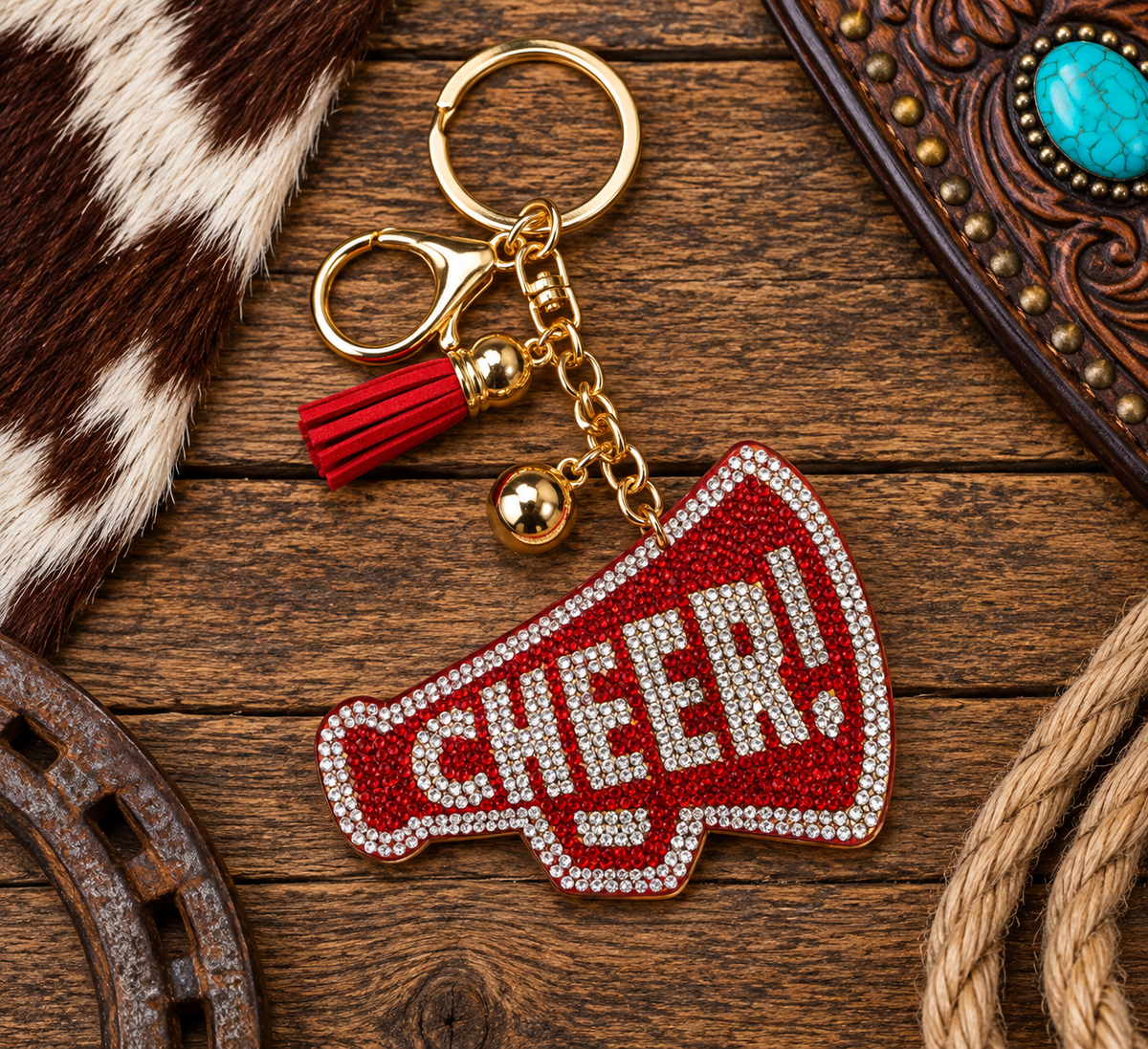 Rhinestone red cheer keychain