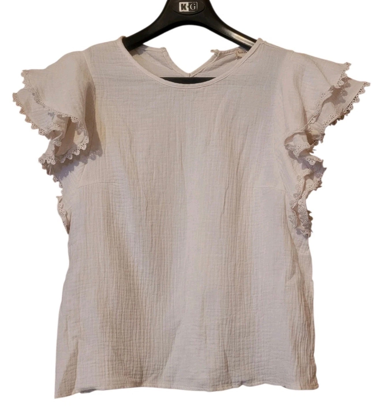 Hem & Thread Flutter Sleeve Gauze Woven Top - Cream