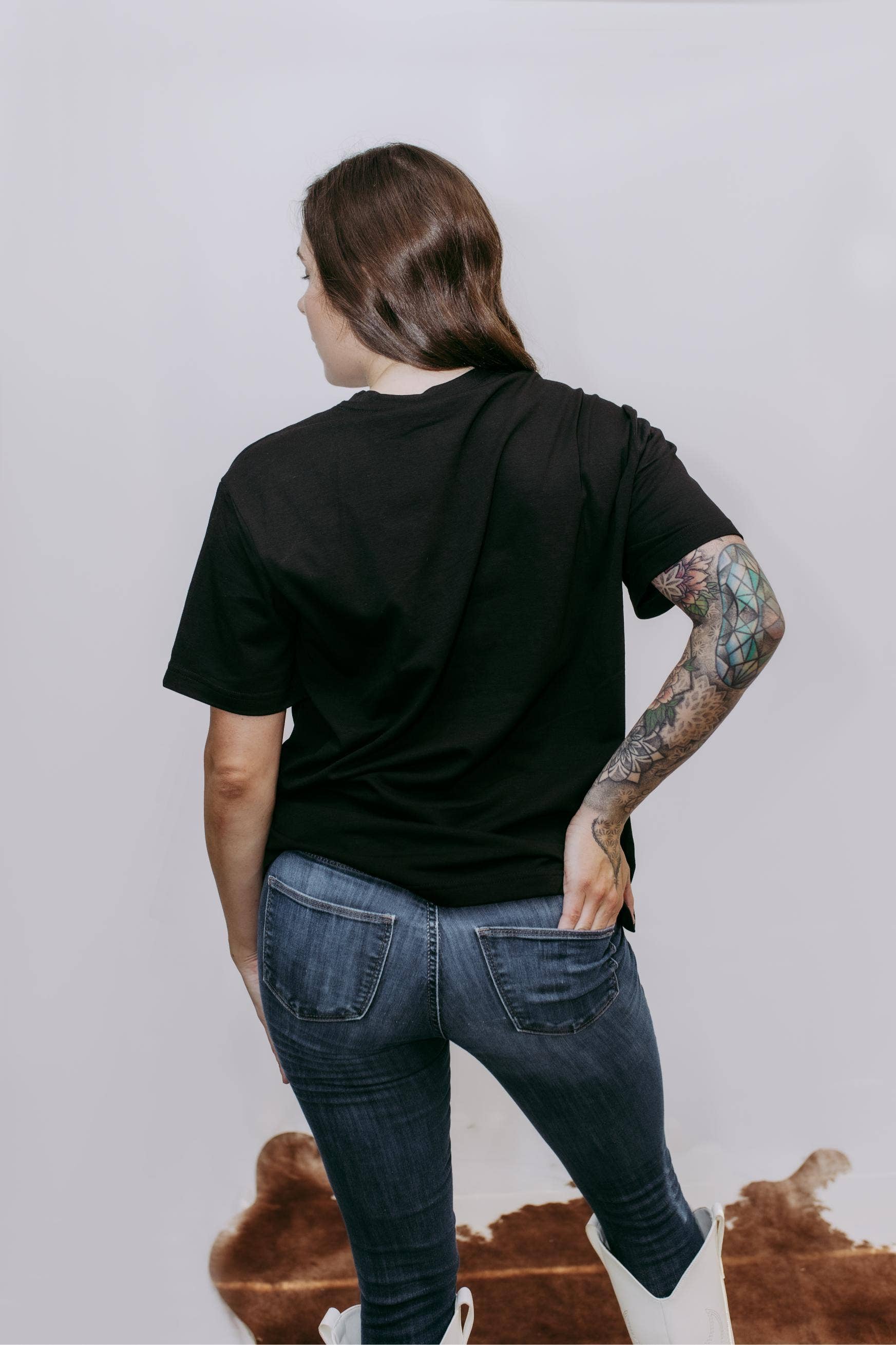 MK389 Tinsel Worry Less SL Tee - Black: Black / M