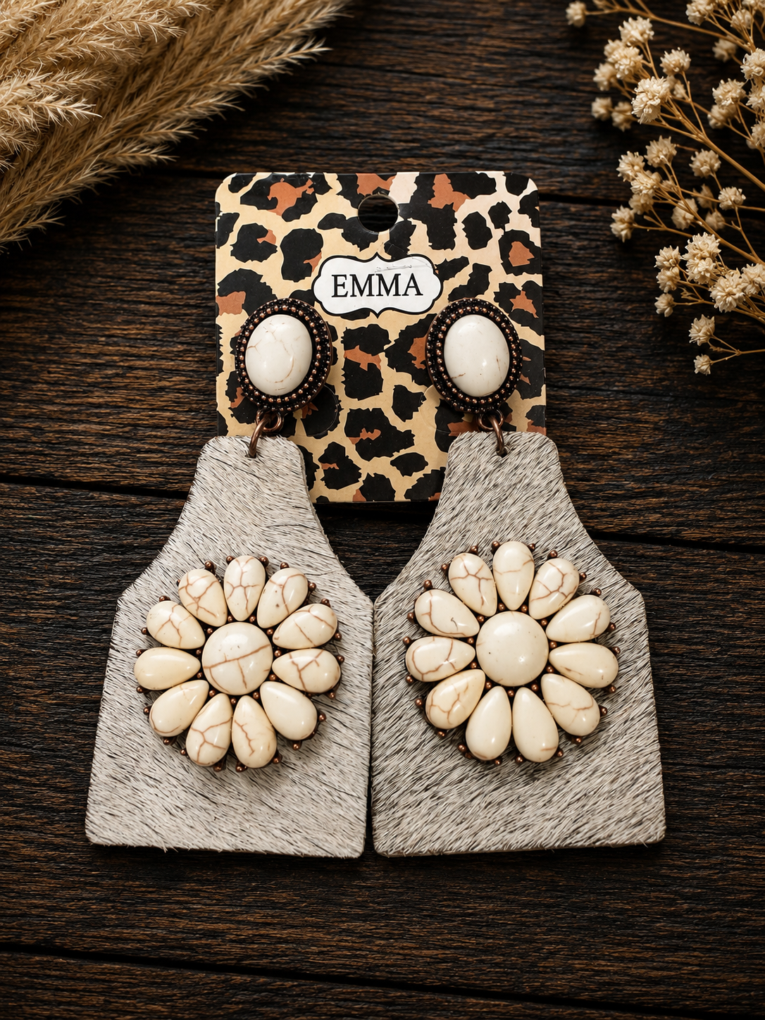 Cowhide ear tag earrings