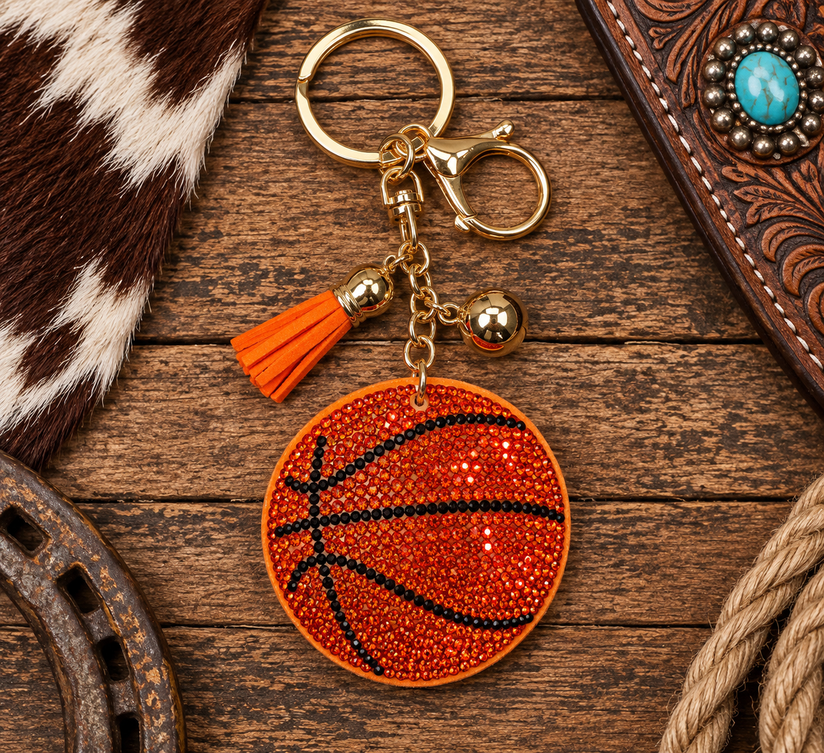 Rhinestone basketball keychain