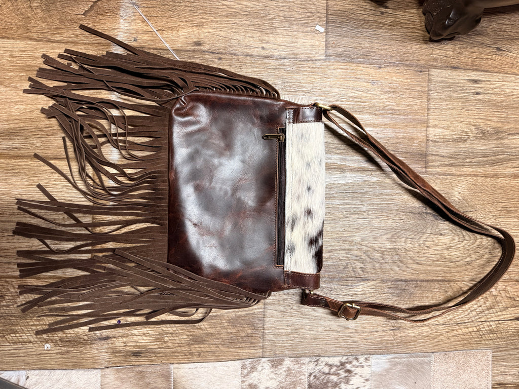 Genuine Leather and cowhide Envelope Crossbody Bag with Fringe