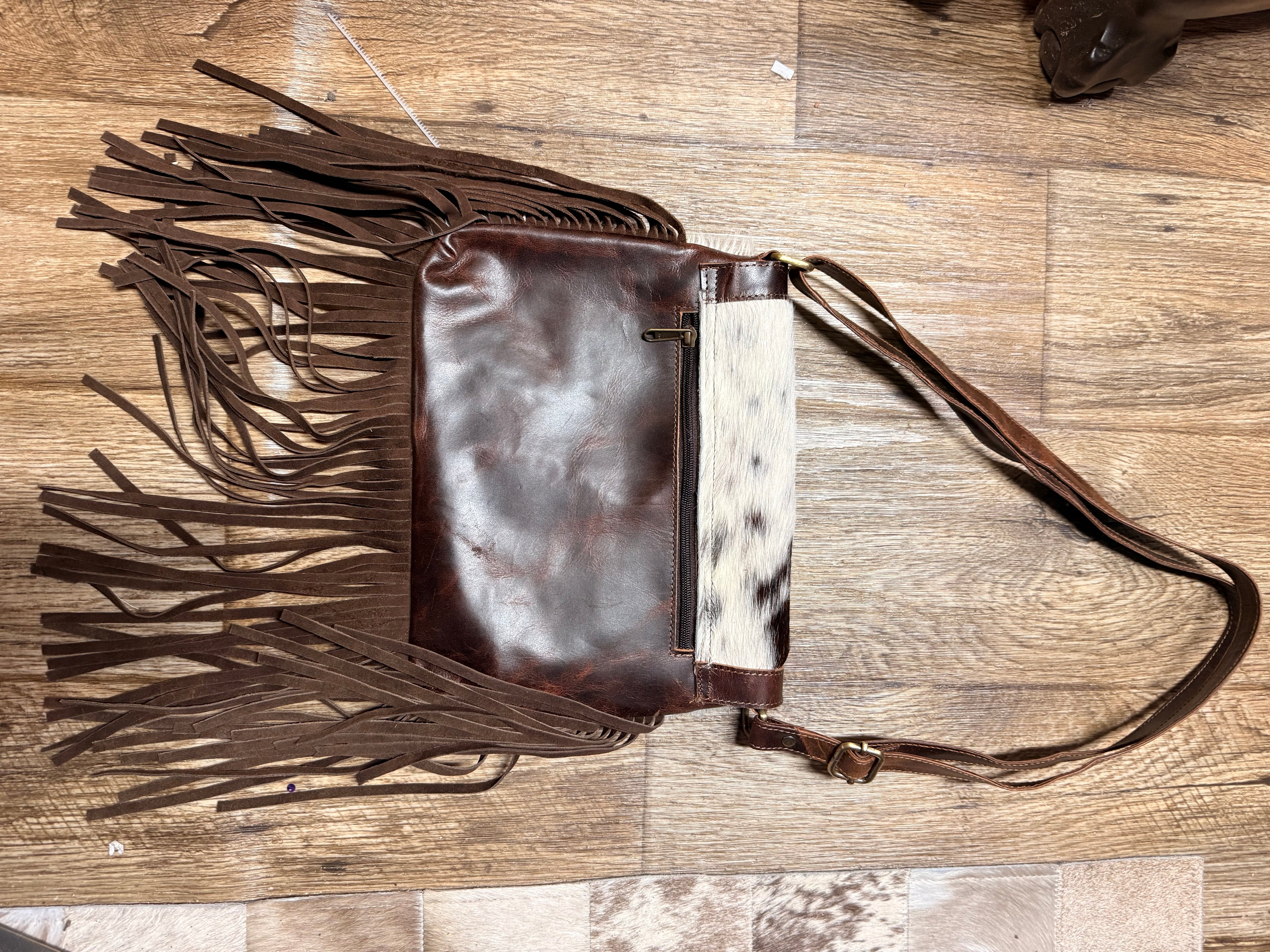 Genuine Leather and cowhide Envelope Crossbody Bag with Fringe