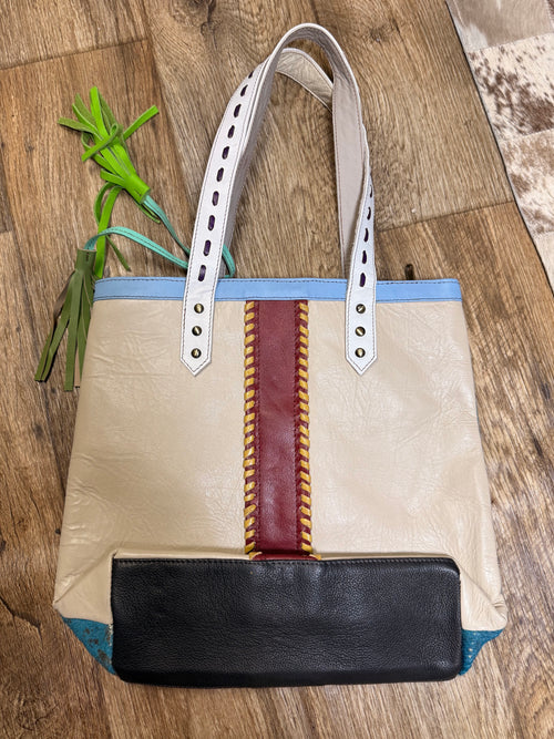 Dyed Cowhide and leather shoulder bag: blue