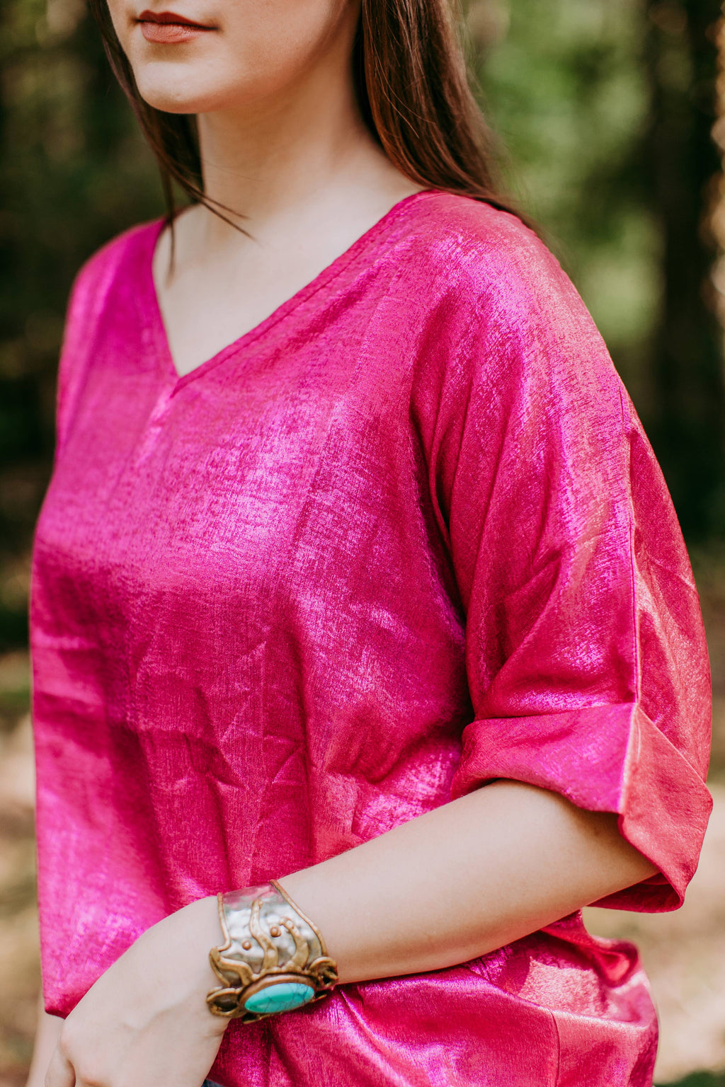 MK440 Metallic Blouse - Pink: Pink / M