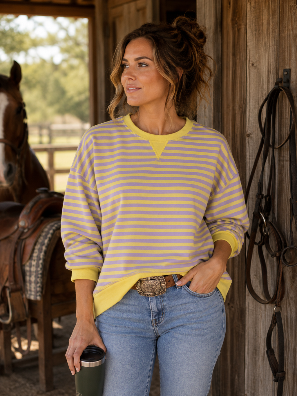 Very J lavender/lemon Striped Top