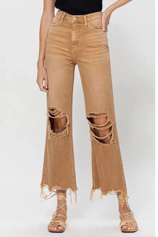 Vervet Bella High Rise Flare Jean Khaki