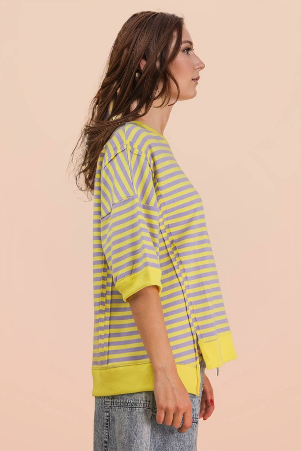 Very J lavender/lemon Striped Top