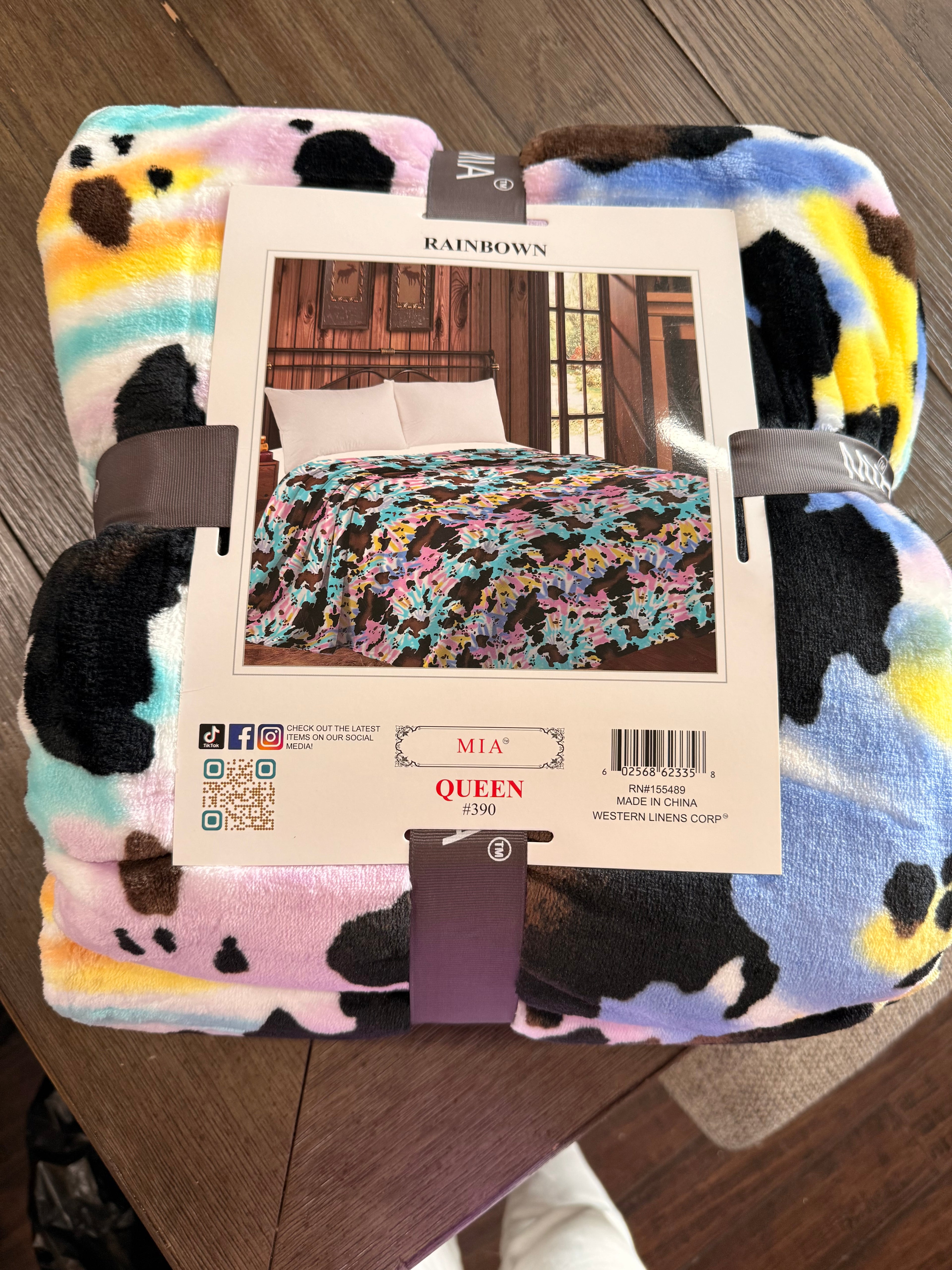Mia rainbow pastels cow print Fleece blanket/comforter (rainbown) Queen Size