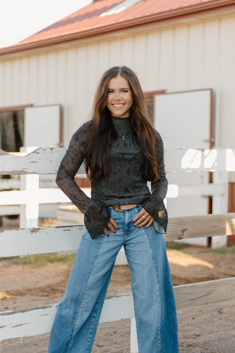 Sterling Kreek - Tooled In Black Mesh Top