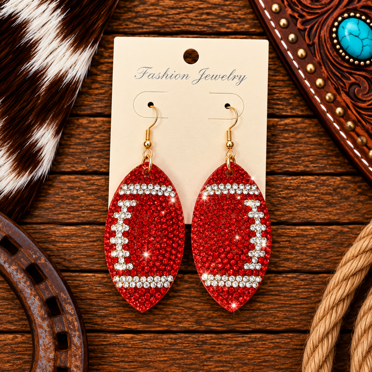 Rhinestone red football earrings