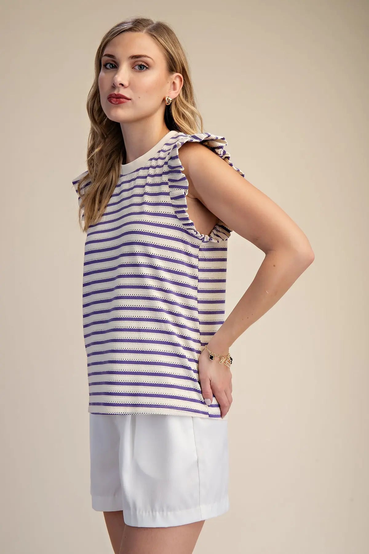 Glam Ruffled Short Sleeve Shirt purple