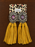 Olive fringe concho earrings