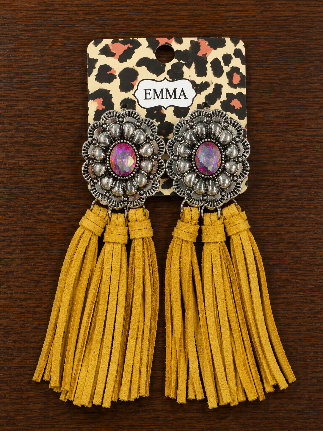 Olive fringe concho earrings