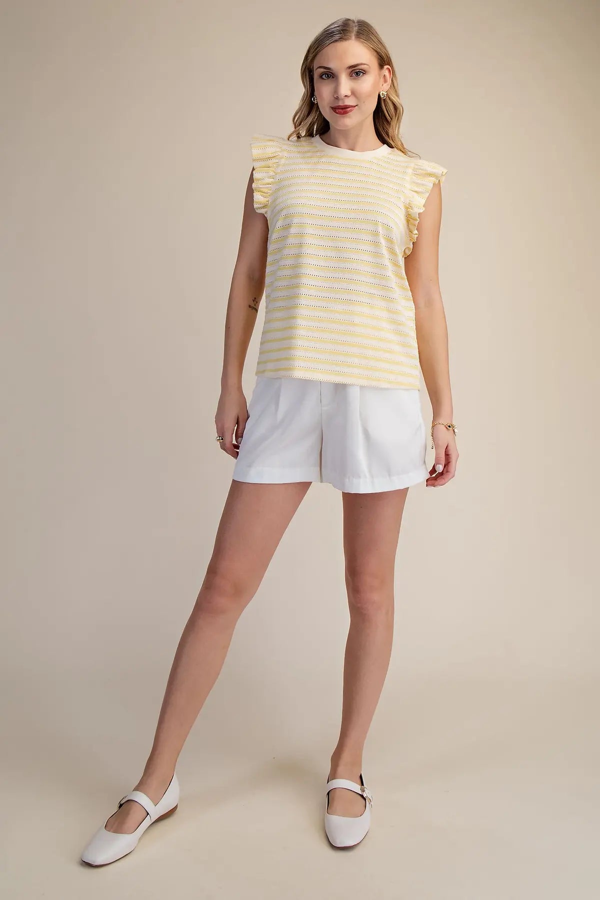 Glam Ruffled Short Sleeve Top yellow