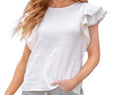 Hem & Thread Flutter Sleeve Gauze Woven Top - Cream