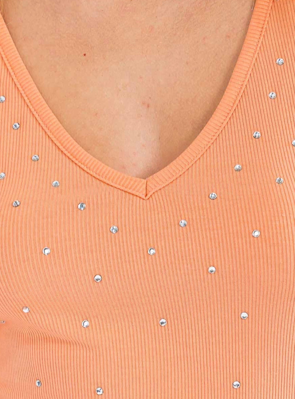 Vine & Love Peach Rhinestone Ribbed Tank
