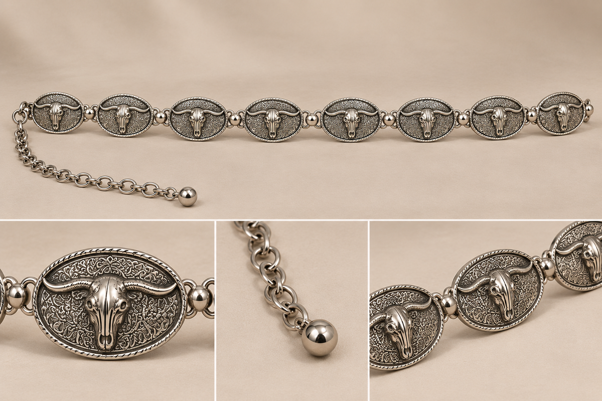 Longhorn silver chain belt