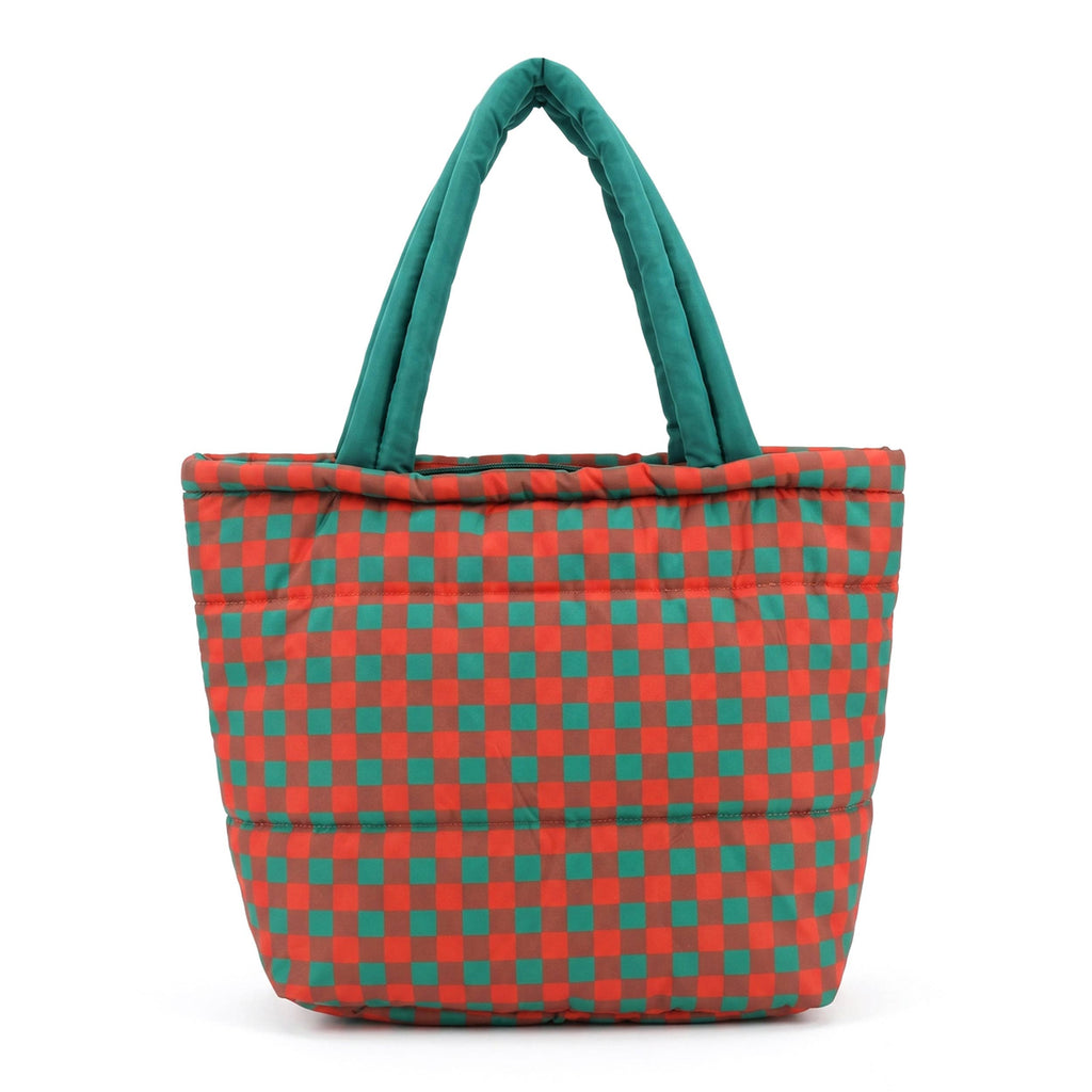 Hana - Gingham Check Pattern Quilted Puffer Tote Bag
