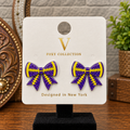 Gold and purple football bow earrings