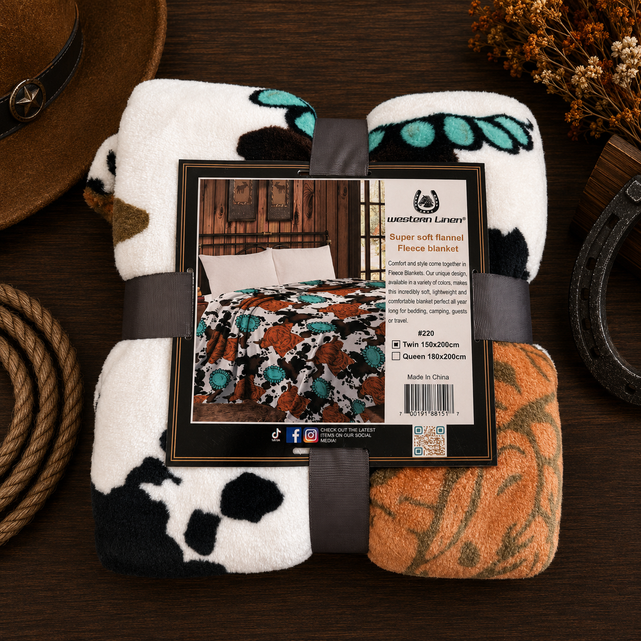 Mia Highland Cow and concho Soft Fleece Throw Blanket Queen size