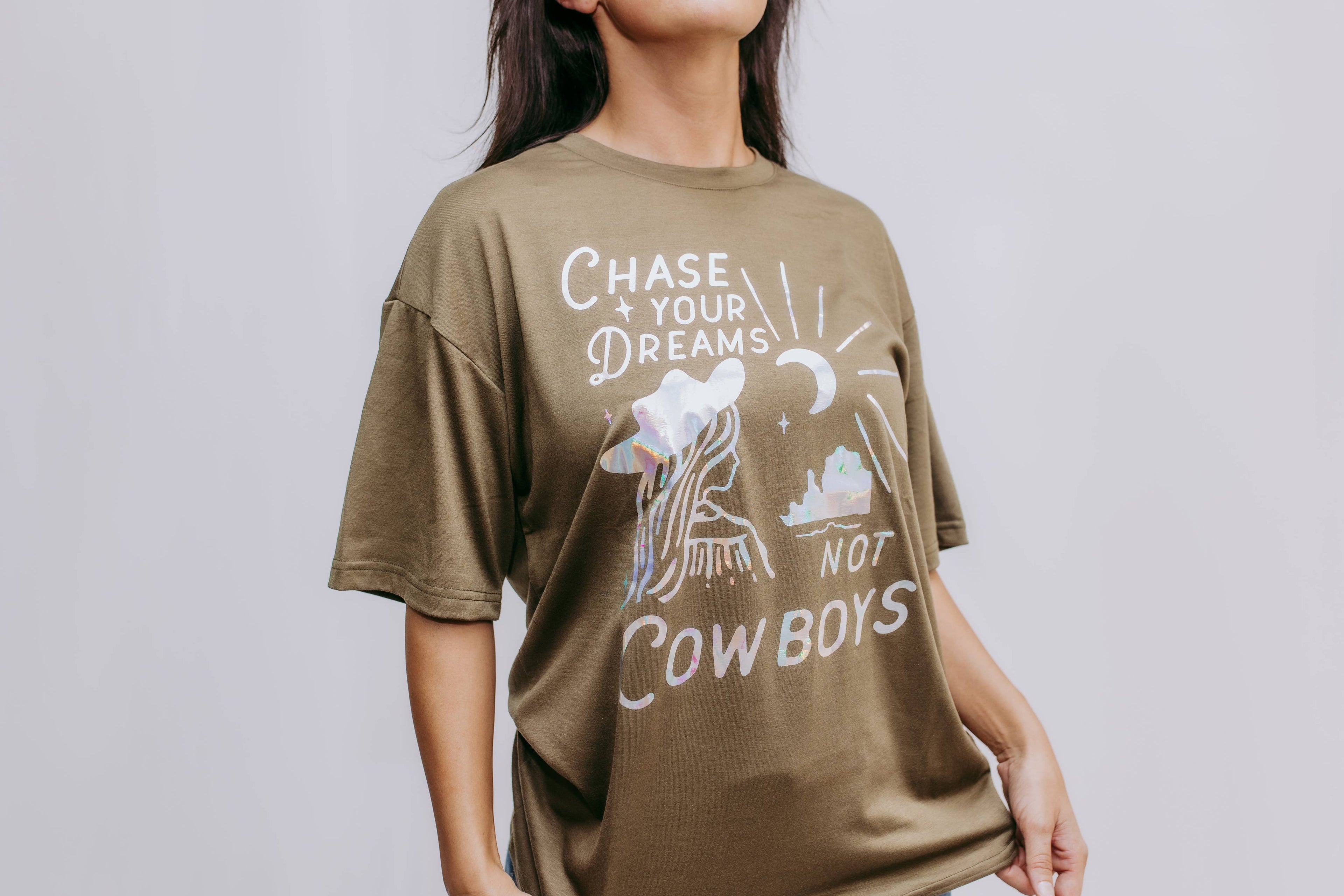 MK519 Chasing Dreams Gold Foil Tee: Olive / 1XL