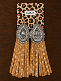 Silver rhinestone with tan and gold fringe earrings