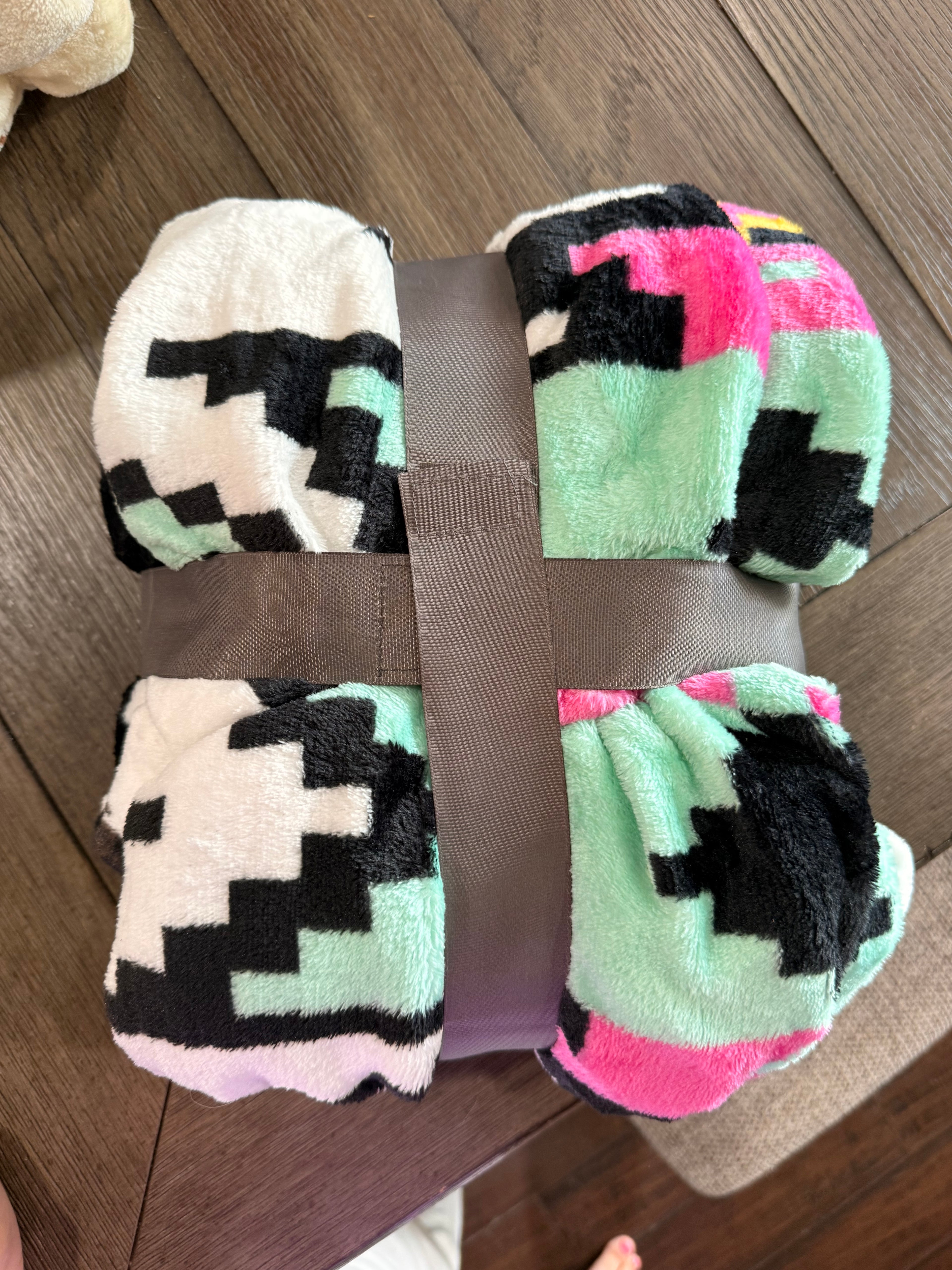Mia Cow print and pink/teal Aztec Soft Fleece Throw Blanket Twin size