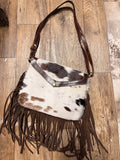 Genuine Leather and cowhide Envelope Crossbody Bag with Fringe