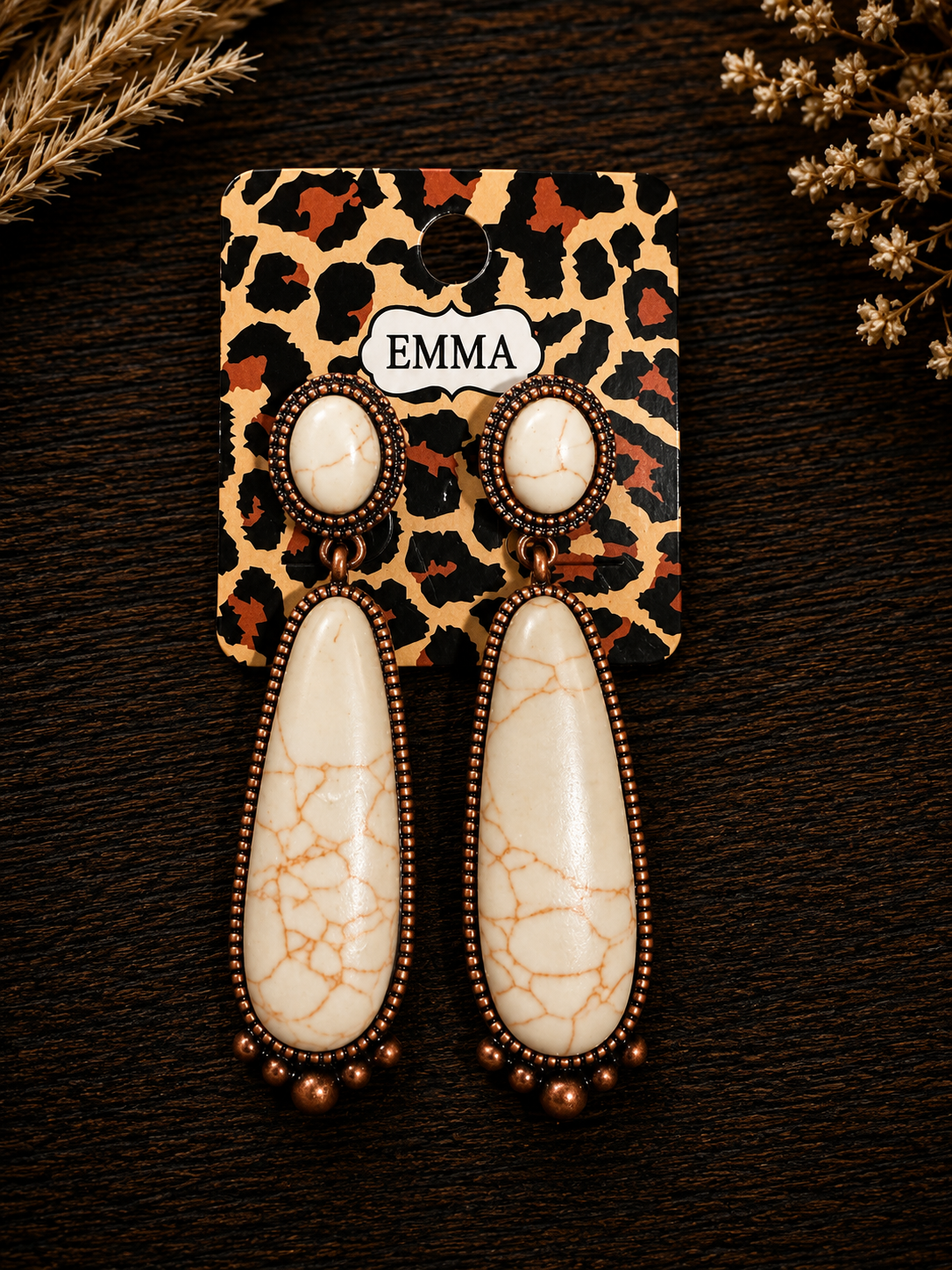 Bronze w/white stone teardrop earrings