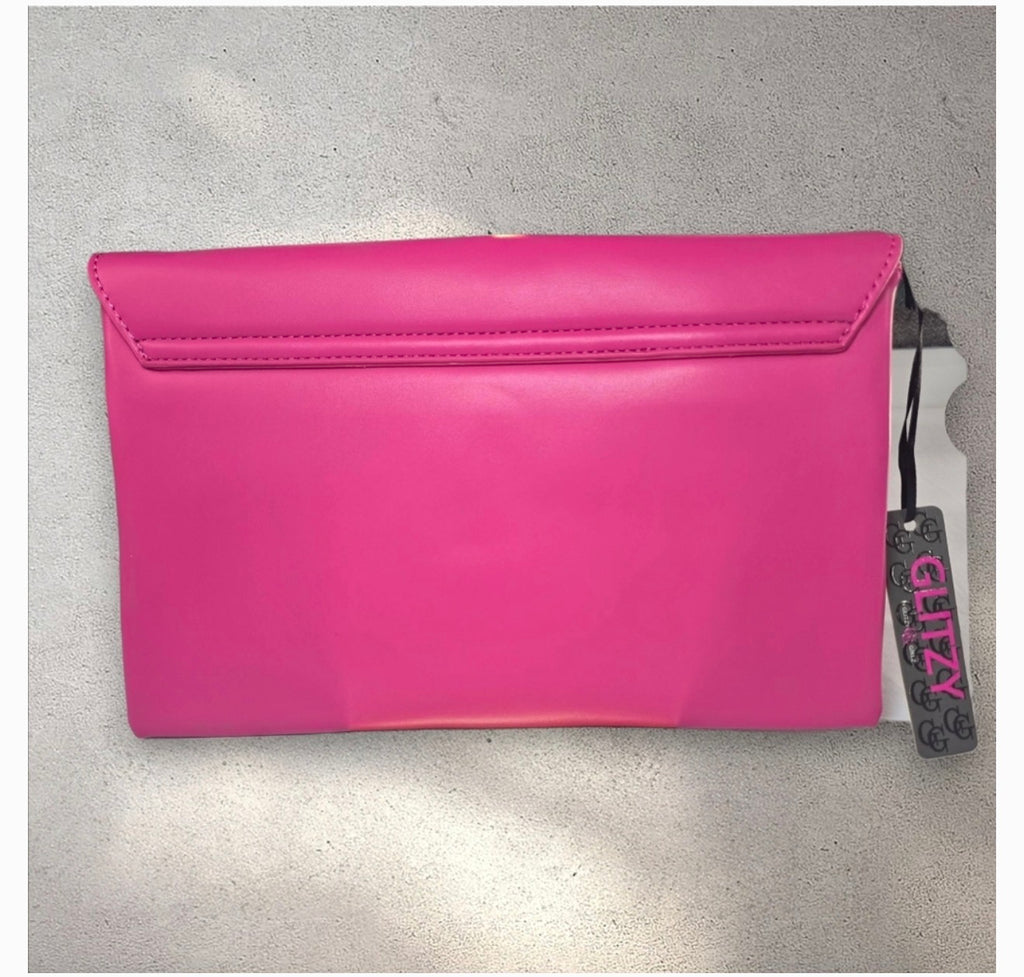 Glitzy Girl Hot Pink Envelope Clutch with Cross-body Chain