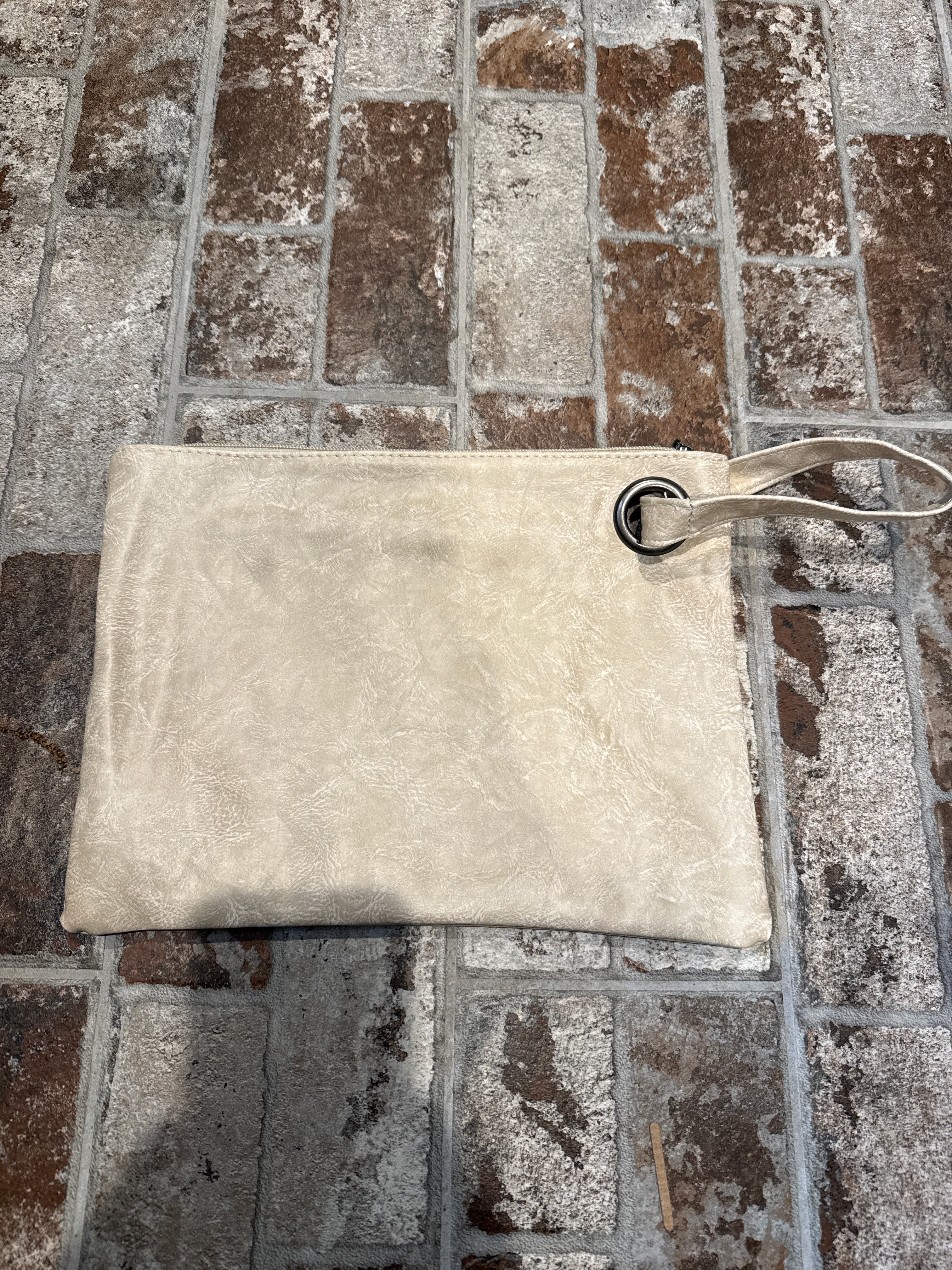 PU Leather Zipper Bag - Ivory