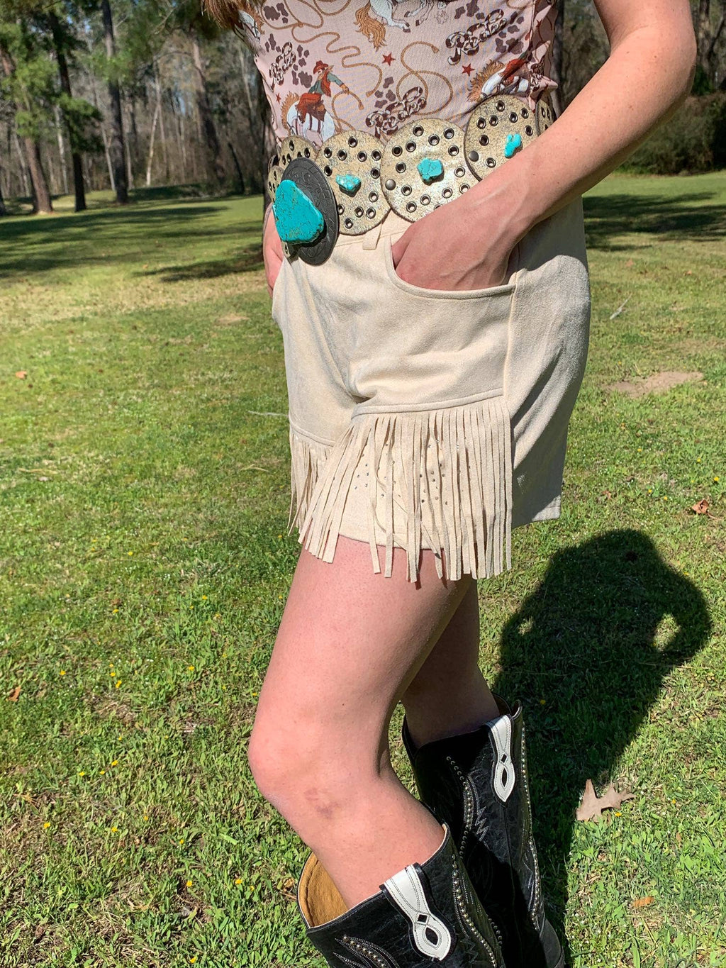 Dixie Rhinestone Embellished Fringe Shorts - Cream: Cream