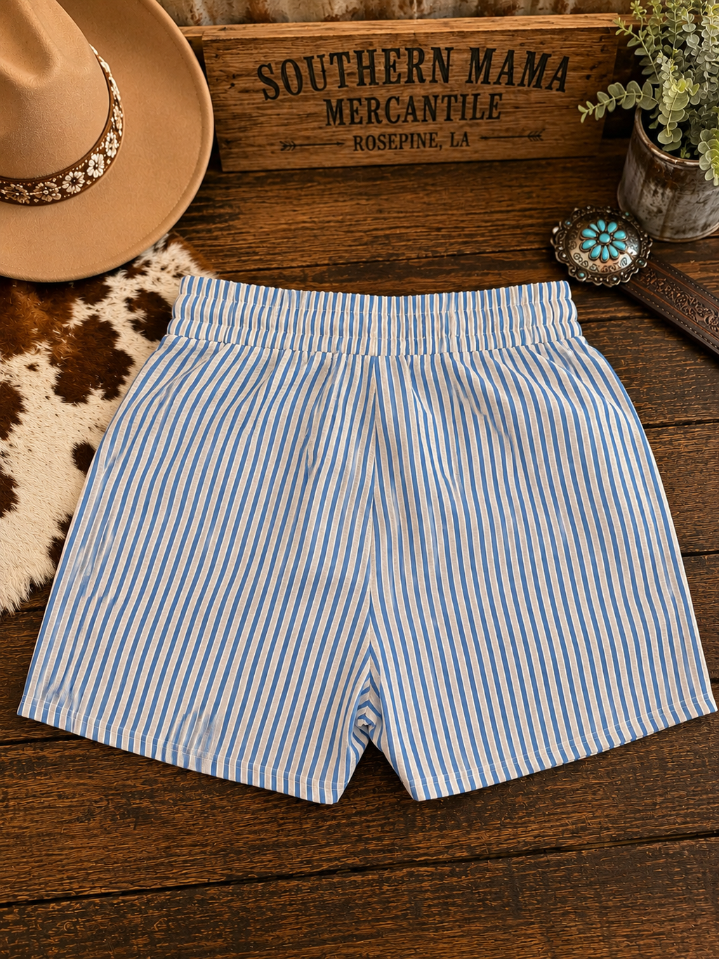 Lightweight Blue and White striped shorts