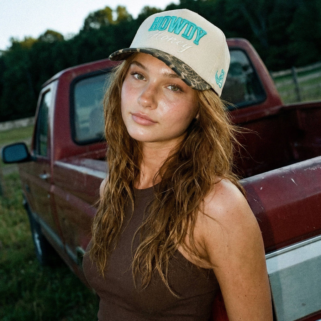 Hana - C.C HOWDY HONEY Letter Embroidered on Two Tone Trucker Hat