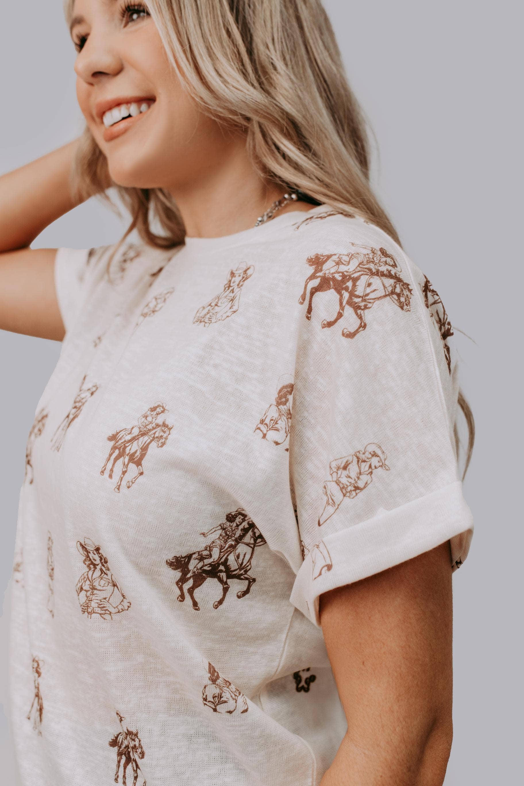 MK642 Cowgirl Loose Fit Tee: Cream / 1XL