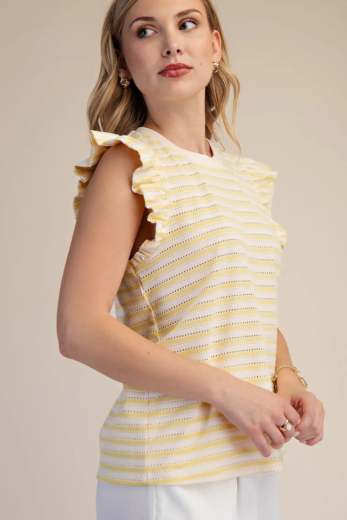 Glam Ruffled Short Sleeve Top yellow