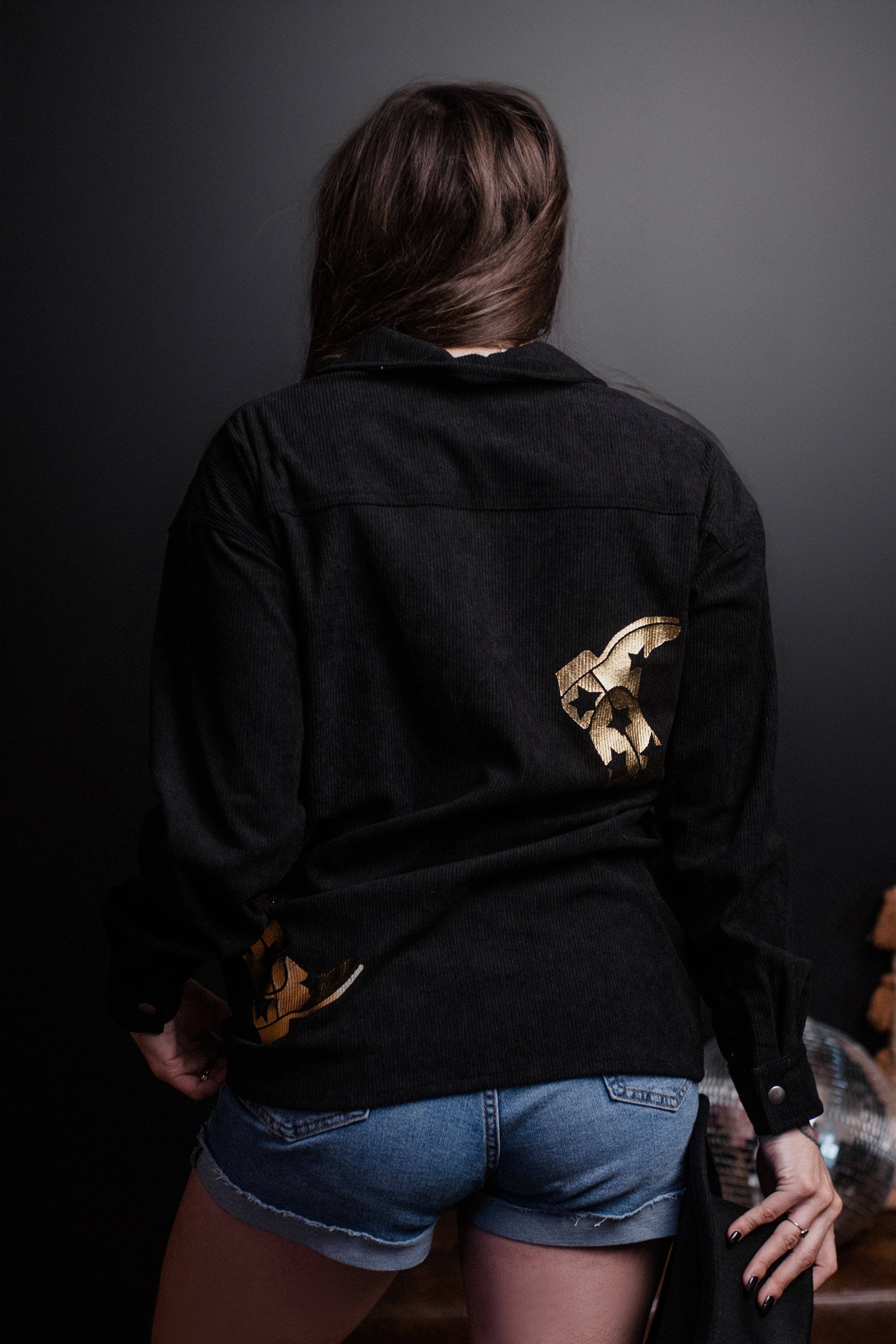 MK544 Golden Boots Shacket: Black / 1XL