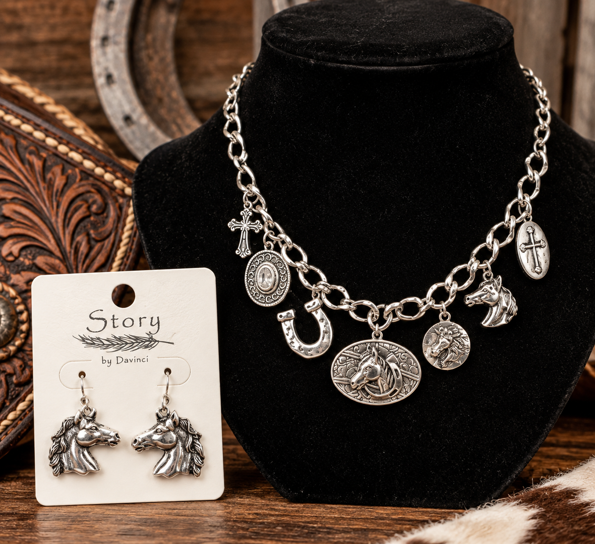 Western charms necklace and earring set
