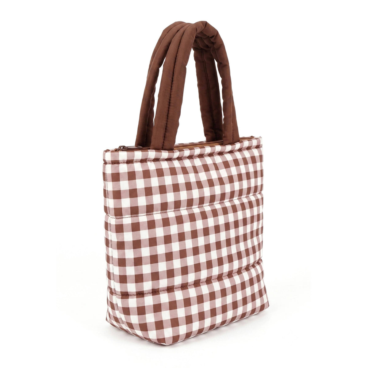 Hana - Gingham Check Pattern Quilted Puffer Tote Bag