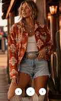 Savanna Jane Aztec Button Closure Shacket (Rust)